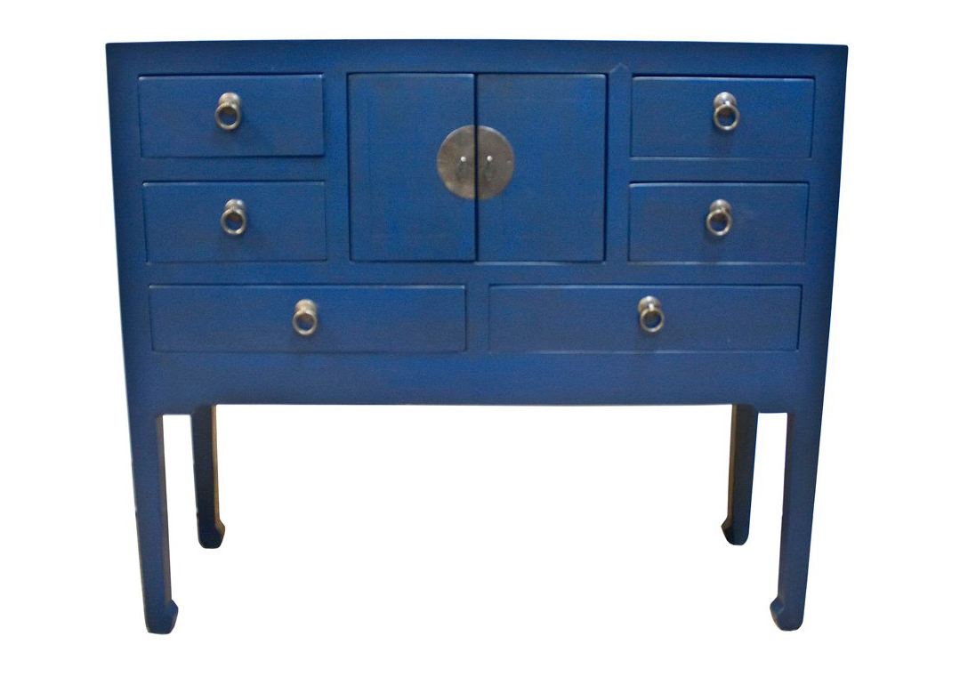 Chinese Furniture Online Elmwood Console Table, Hand Crafted Ming Style Cabinet in Matte Blue