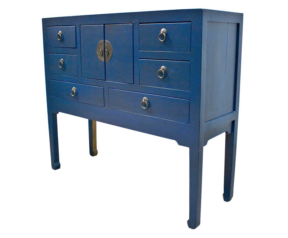 Chinese Furniture Online Elmwood Console Table, Hand Crafted Ming Style Cabinet in Matte Blue