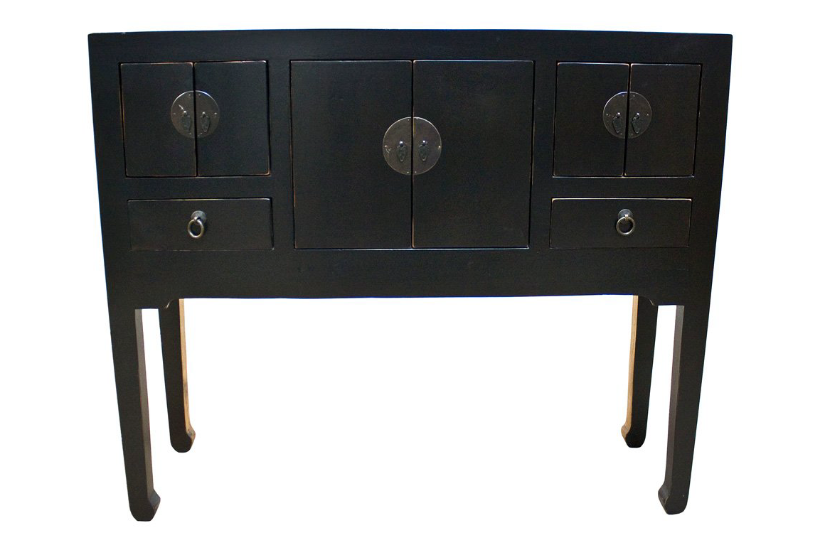 Chinese Furniture Online Elmwood Console Table, Hand Crafted Ming Style Cabinet in Matte Black