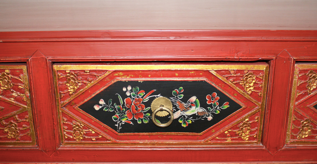 Antique Chinese Handcarved Red Low Table