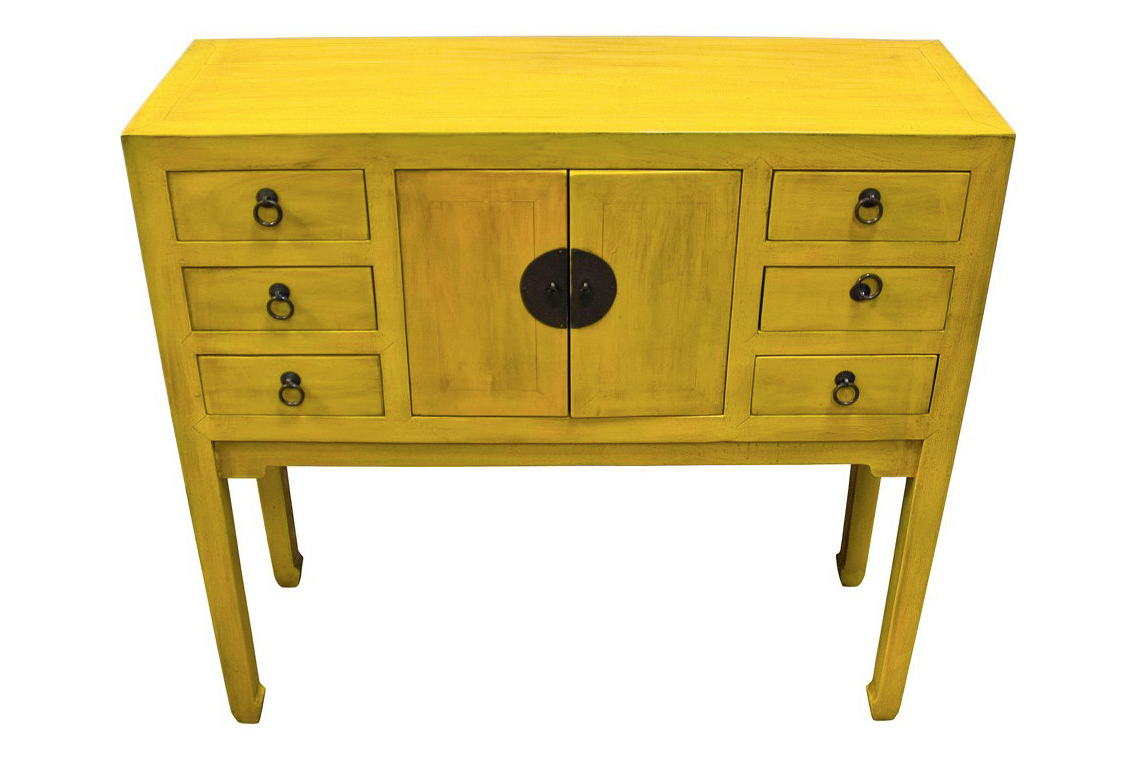 Chinese Furniture Online Elmwood Console Table, Hand Crafted Ming Style Cabinet in Matte Yellow