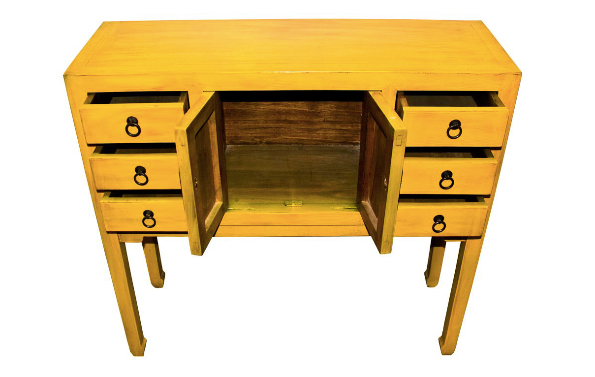 Chinese Furniture Online Elmwood Console Table, Hand Crafted Ming Style Cabinet in Matte Yellow
