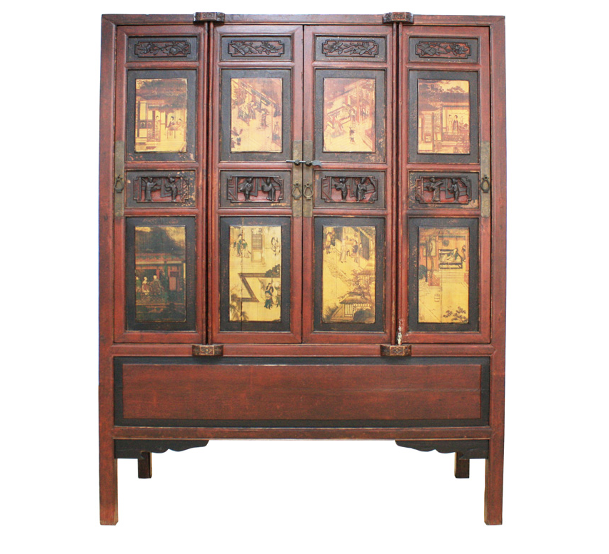 Antique Handmade Wooden 8 Panel Cabinet