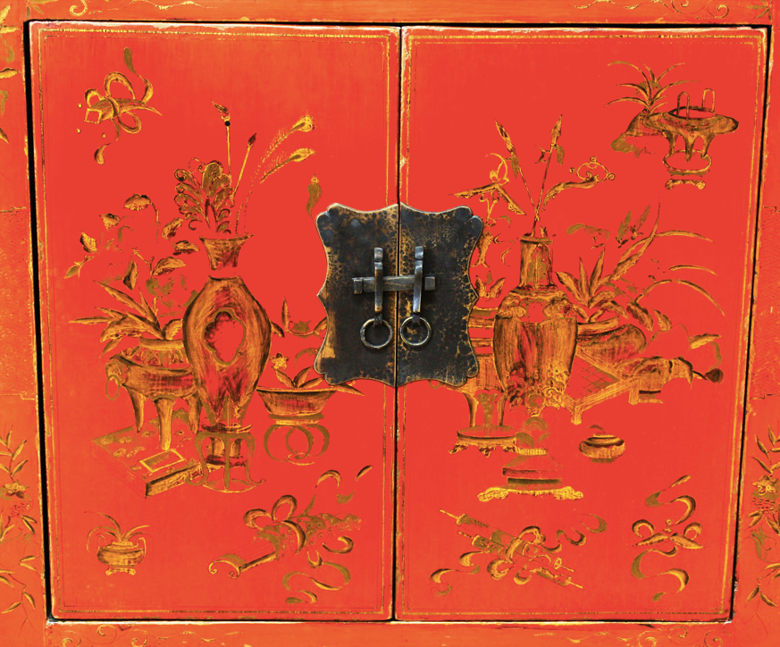 Antique Handmade Wooden Red Corner Cabinets