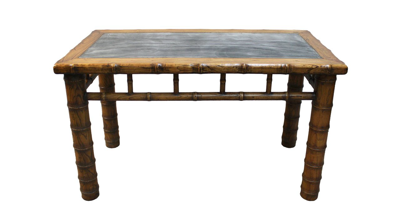 Chinese Hand Built Stone Top Dining Table Set with 3 Chairs