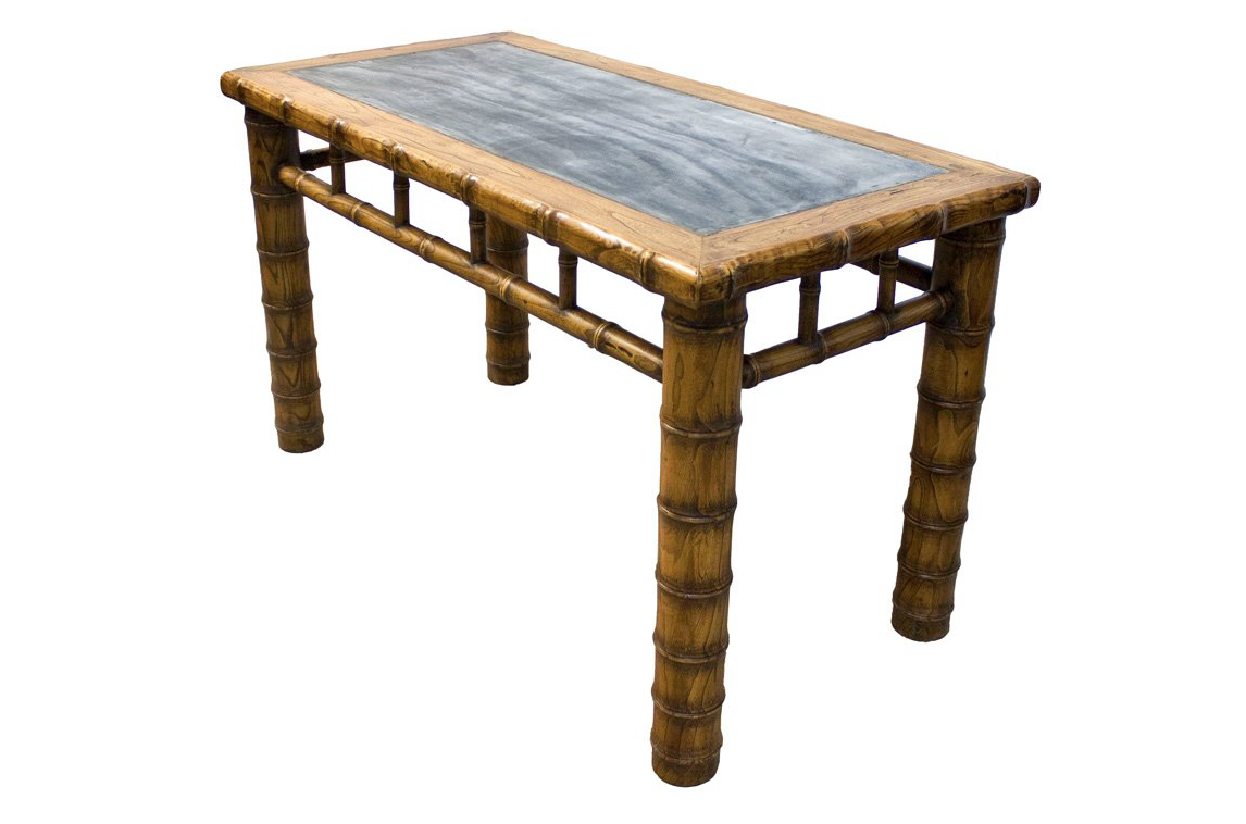 Chinese Hand Built Stone Top Dining Table Set with 3 Chairs