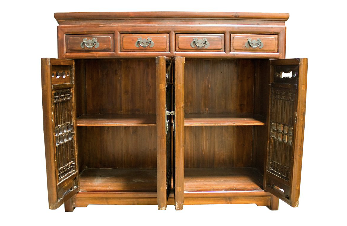 Antique Hand Carved Large Wooden Fujian Side Cabinet