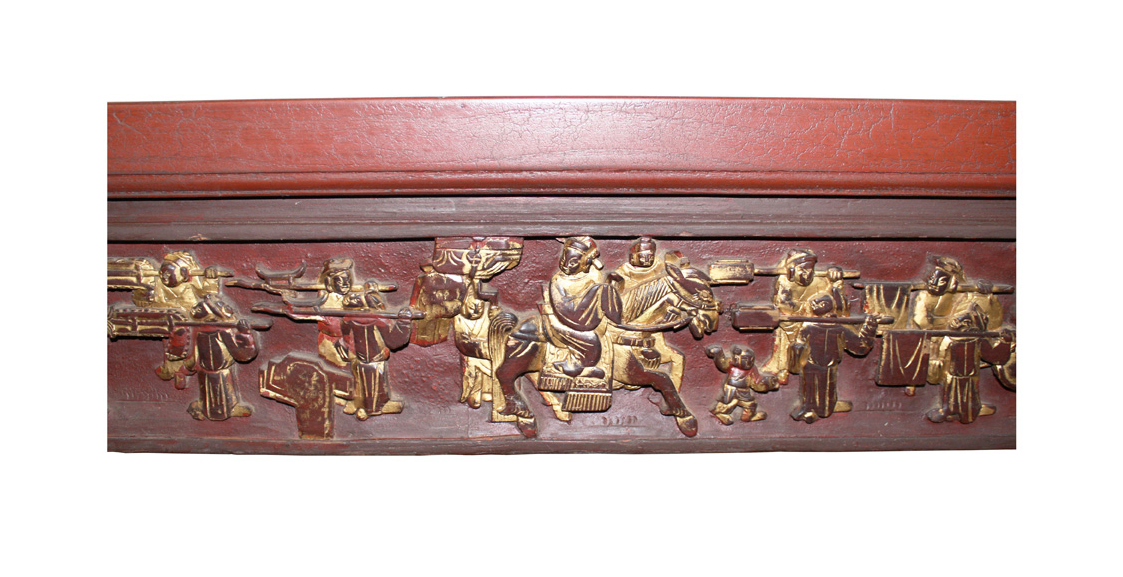Antique Hand Carved Wooden Small Red & Gold Mirror