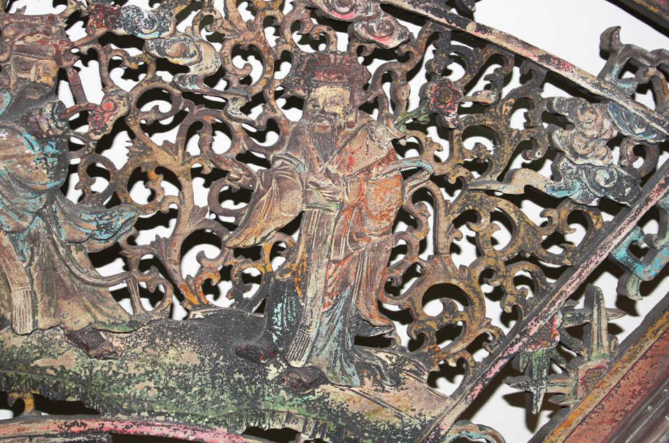 Hand Made FU LU SHOU Deities Carving Wooden Decorative Fan Wall Shape Panel