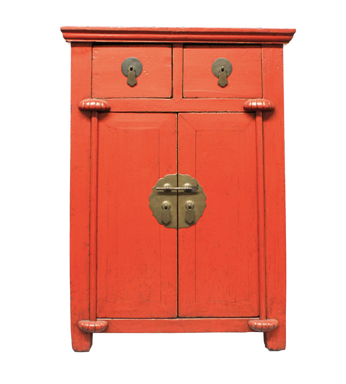 Antique Handcarved 3-Drawer Red Chest