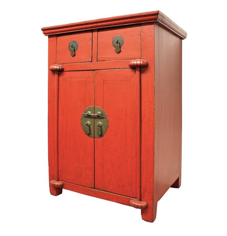 Antique Handcarved 3-Drawer Red Chest