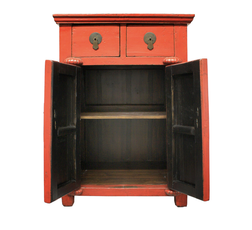 Antique Handcarved 3-Drawer Red Chest