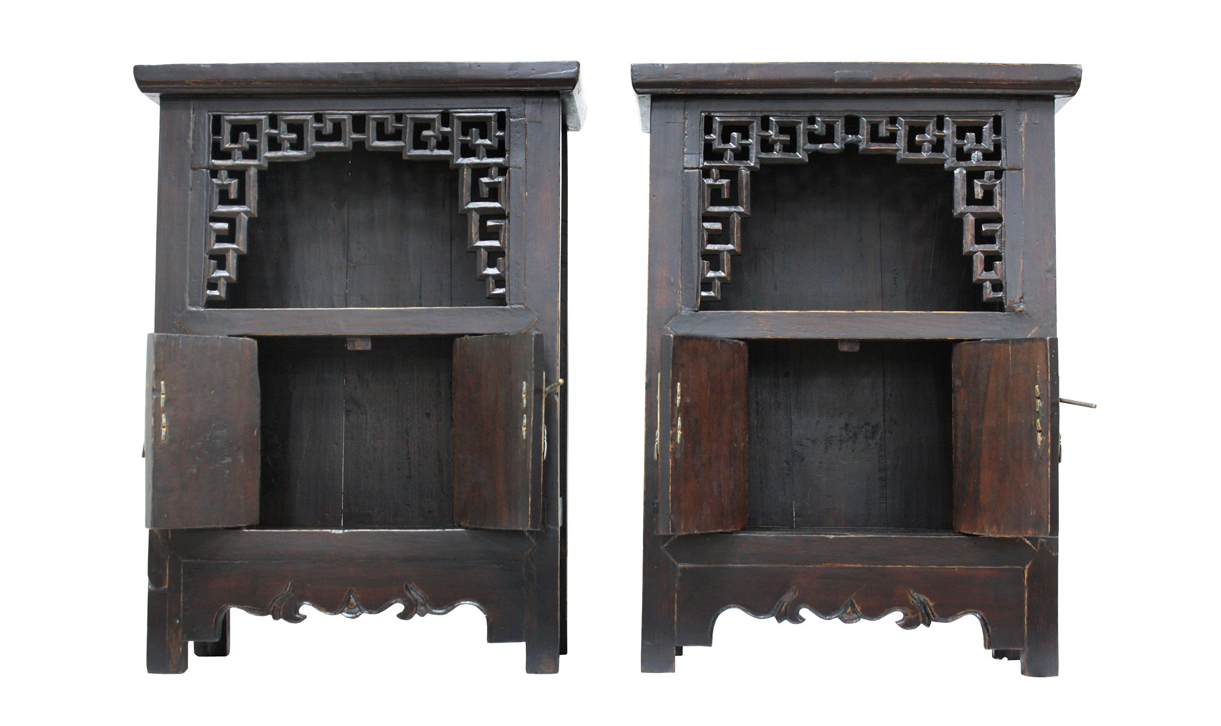 Antique Handmade Wooden Black Small Cabinet