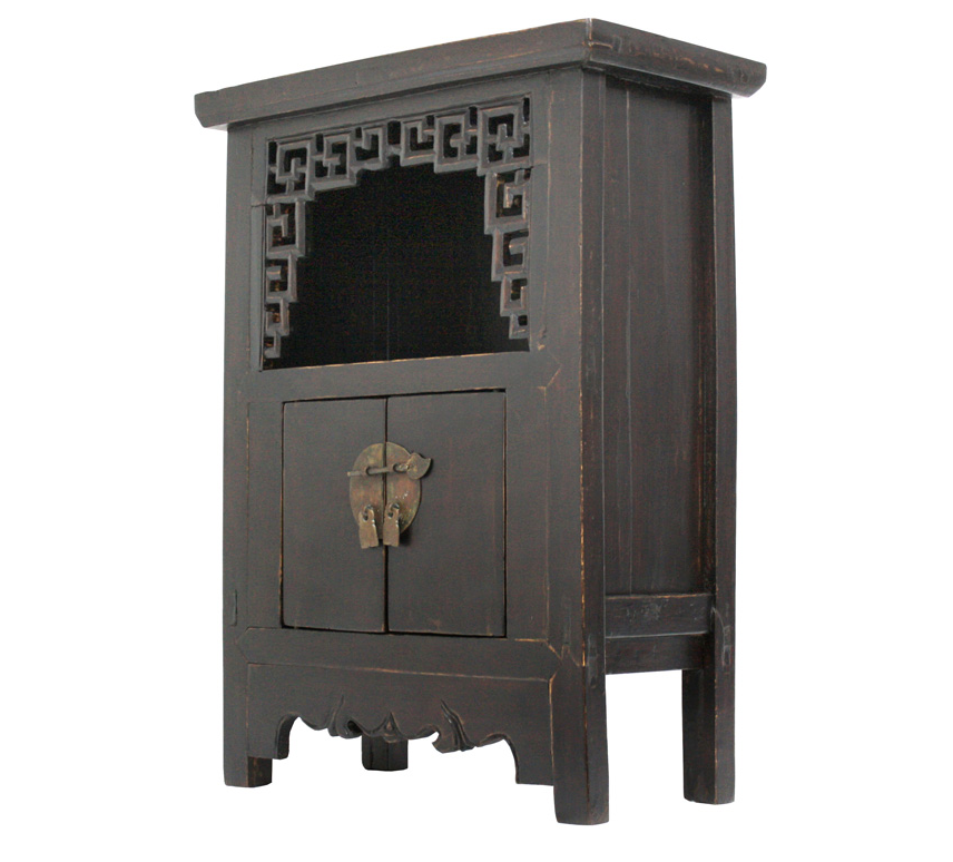 Antique Handmade Wooden Black Small Cabinet