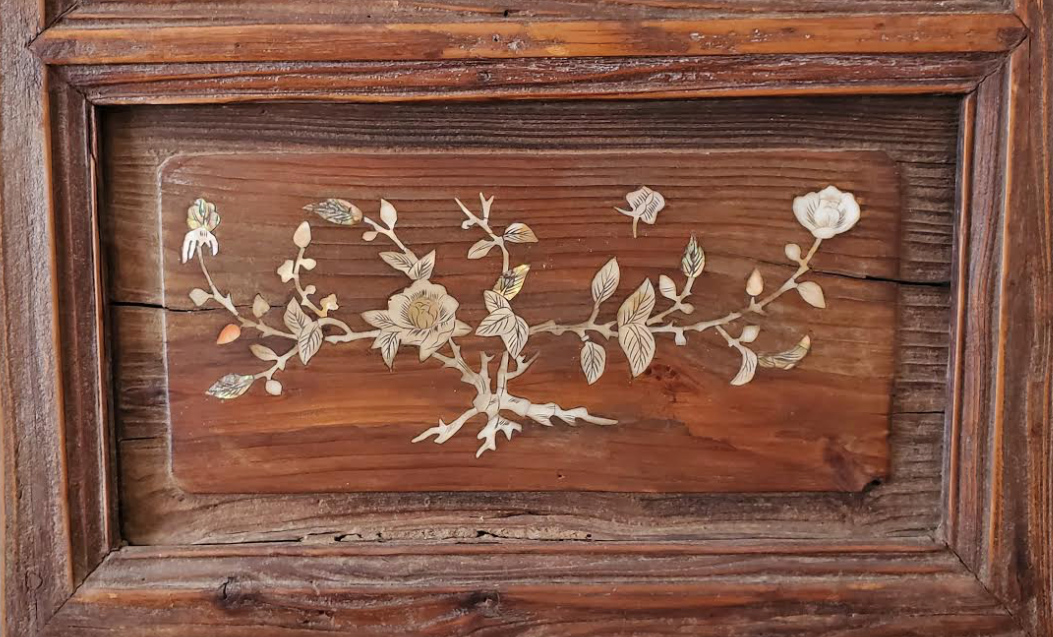 Antique Handmade Wooden Flower Petal Window Panel