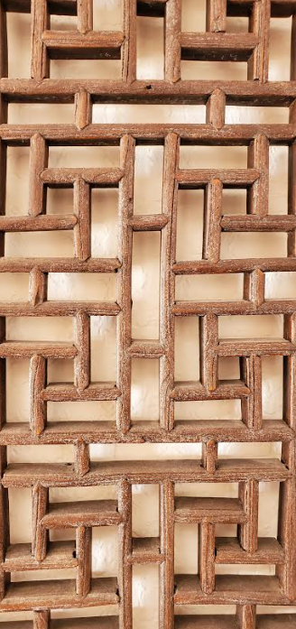 Antique Handmade Wooden Flower Petal Window Panel