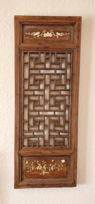 Antique Handmade Wooden Flower Petal Window Panel