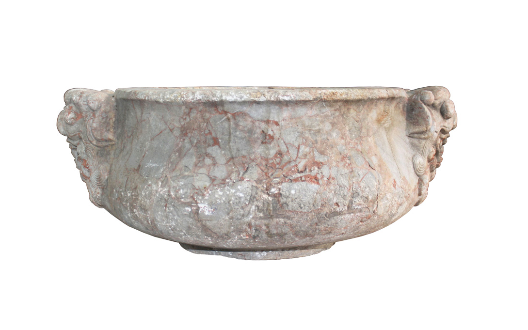 Antique Handcarved Stone Gardening Double Dragon Pot