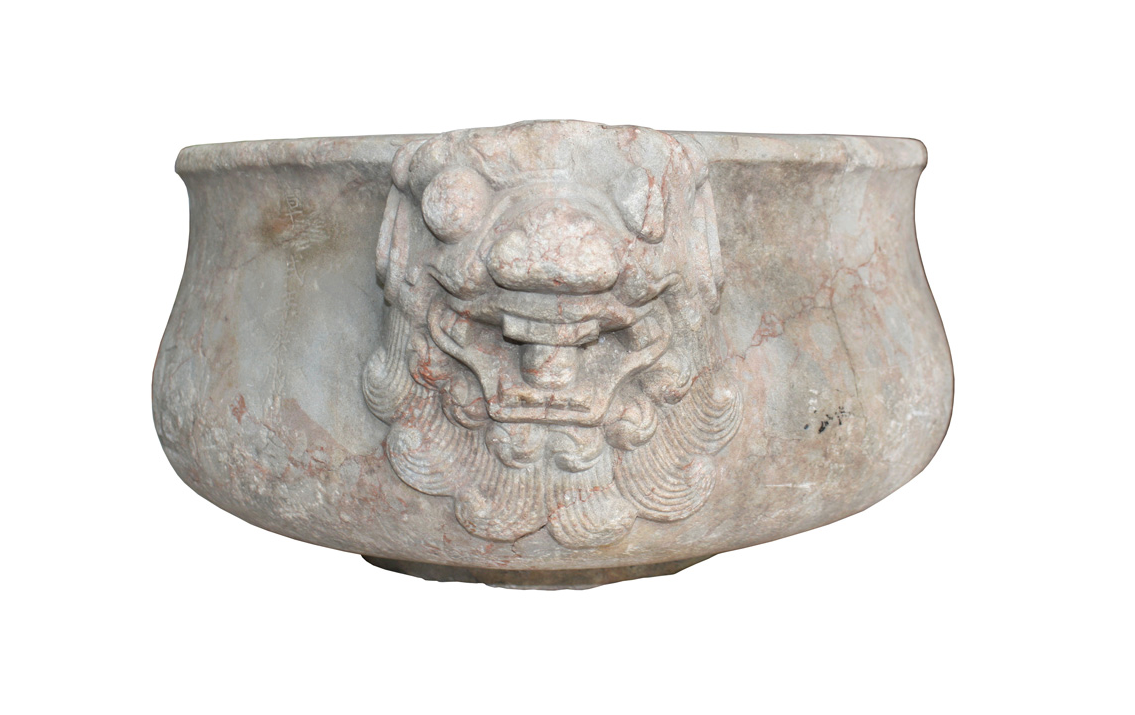 Antique Handcarved Stone Gardening Double Dragon Pot