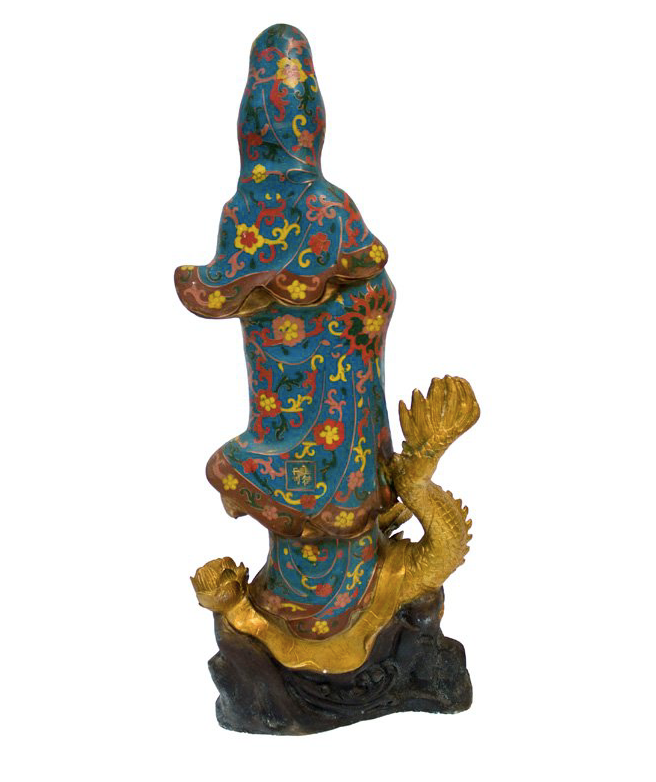 Cloisonne Bronze Gilt Guan-Yin On Dragon Statue