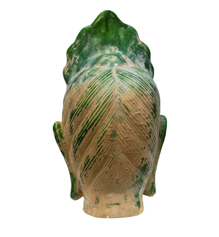 Large Green Guan-Yin Clay Pottery Head Statue