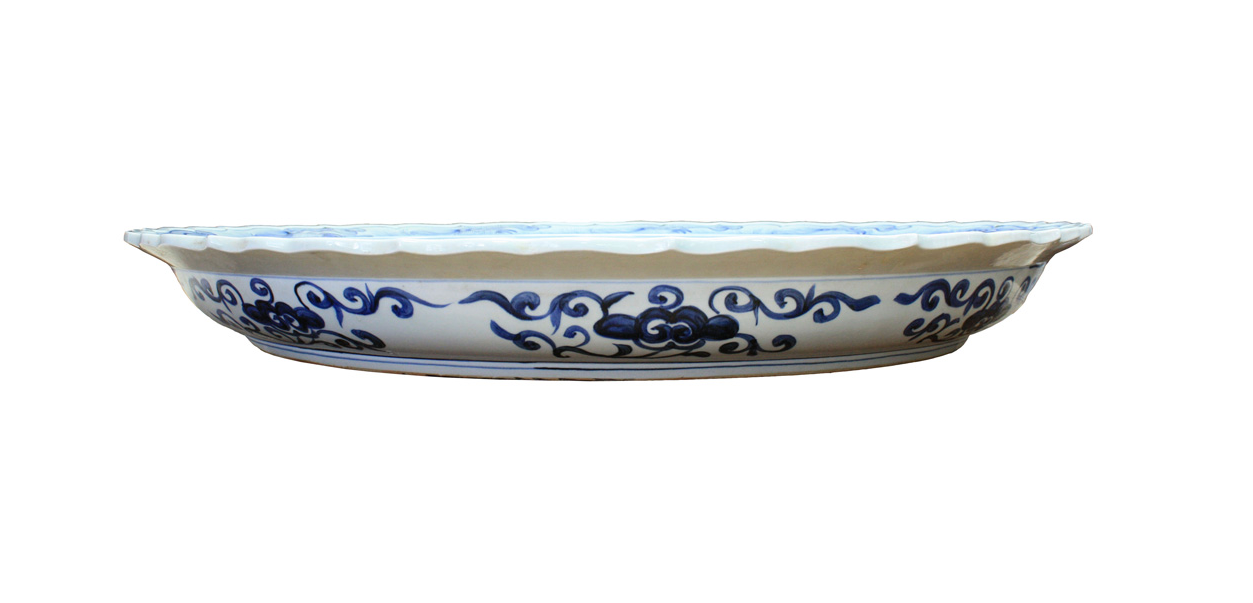 Chinese Hand Painted White & Blue Five Claws Dragon Large Porcelain Plate