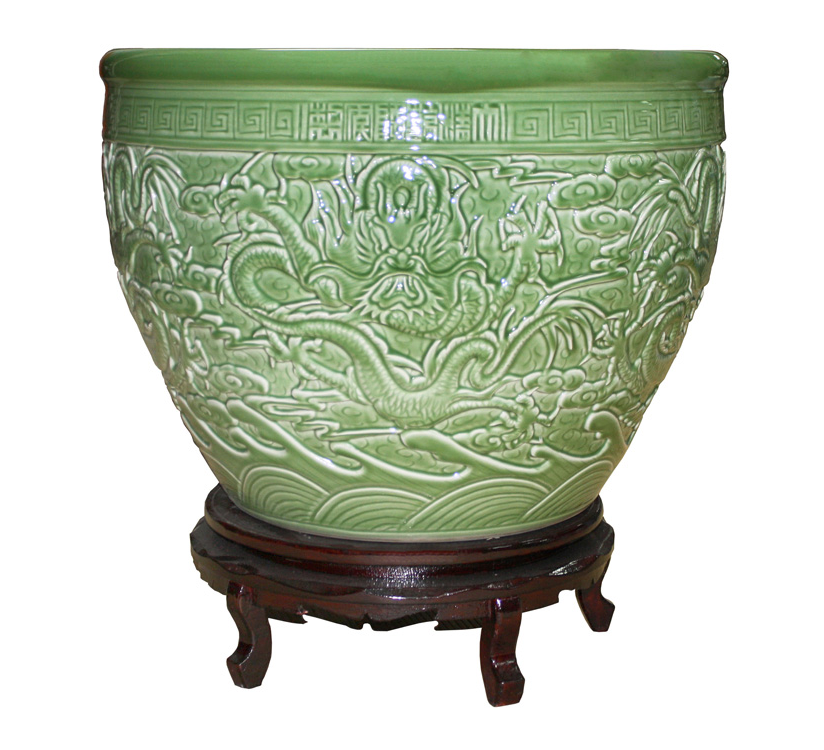 Chinese Extra Large Freen Dragon Porcelain Planter