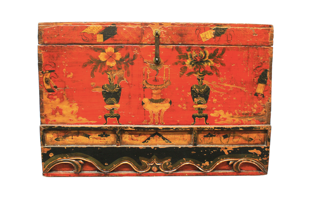 Antique Handcarved Wooden Red Flower painting Truck