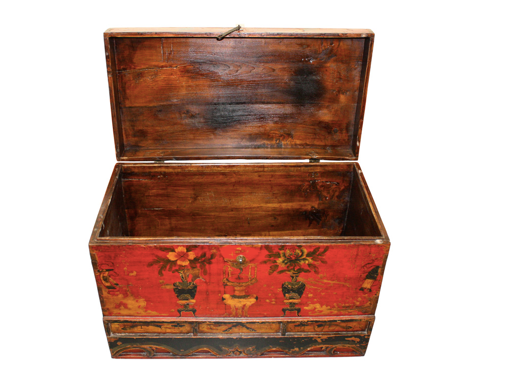 Antique Handcarved Wooden Red Flower painting Truck