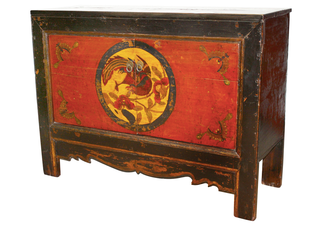 Antique Handmade Wooden Mongolian Bird Cabinet