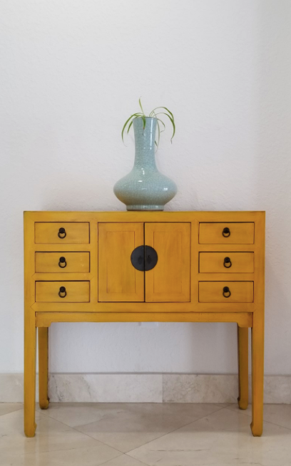 Chinese Furniture Online Elmwood Console Table, Hand Crafted Ming Style Cabinet in Matte Yellow