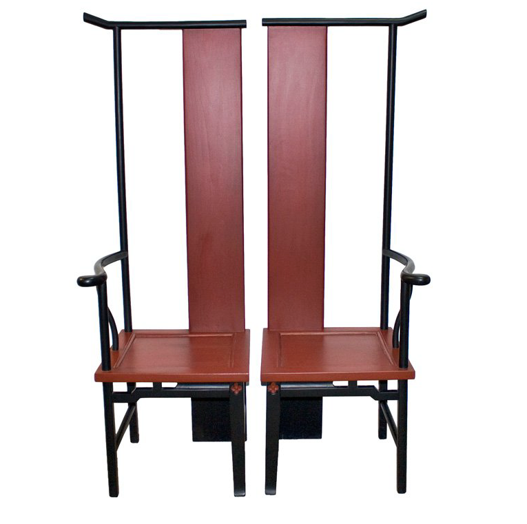 Hand Built Black & Red Traditional Chinese Couple Tea Chair Table Set