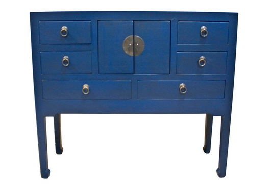 Chinese Furniture Online Elmwood Console Table, Hand Crafted Ming Style Cabinet in Matte Blue
