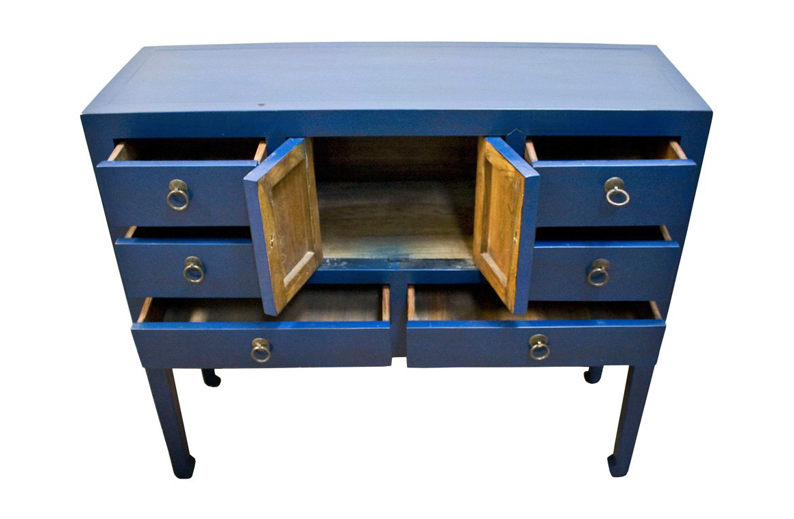 Chinese Furniture Online Elmwood Console Table, Hand Crafted Ming Style Cabinet in Matte Blue