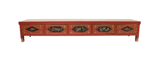 Antique Chinese Handcarved Red Low Table