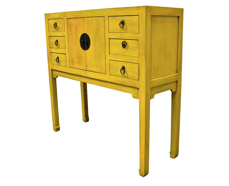 Chinese Furniture Online Elmwood Console Table, Hand Crafted Ming Style Cabinet in Matte Yellow