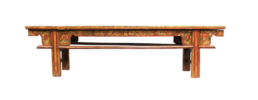 Antique Handmade Wooden Flower Painting Bench