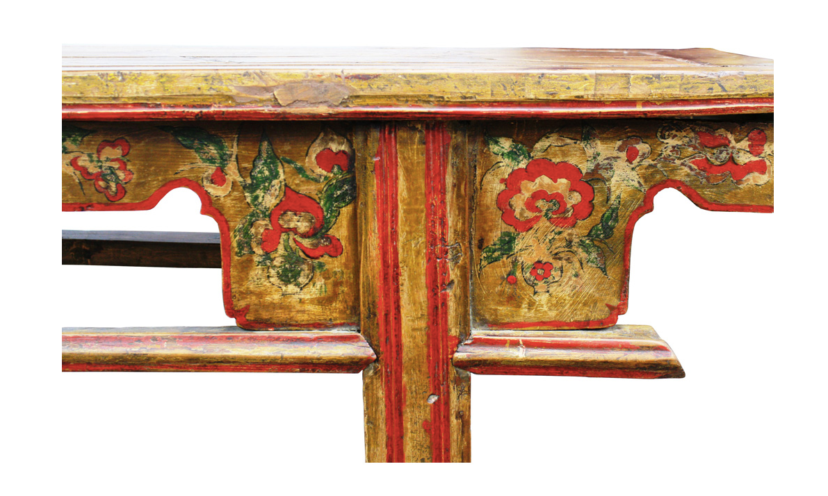 Antique Handmade Wooden Flower Painting Bench