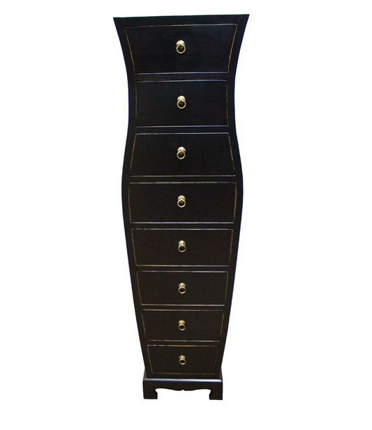 Hand Built Wooden Black 8 Drawers Slim Tall Cabinet