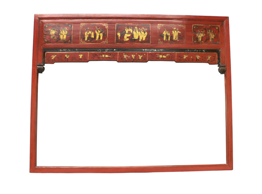 Antique Hand Carved Wooden Red Gold Mirror
