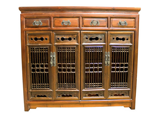 Antique Hand Carved Large Wooden Fujian Side Cabinet
