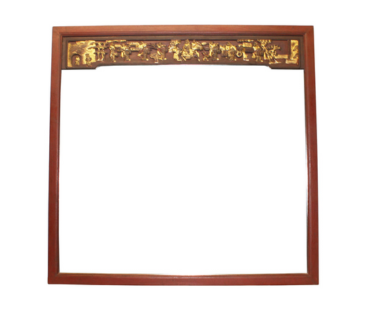 Antique Hand Carved Wooden Small Red & Gold Mirror