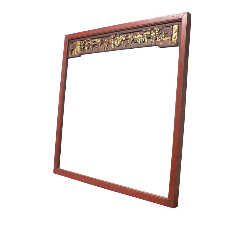 Antique Hand Carved Wooden Small Red & Gold Mirror