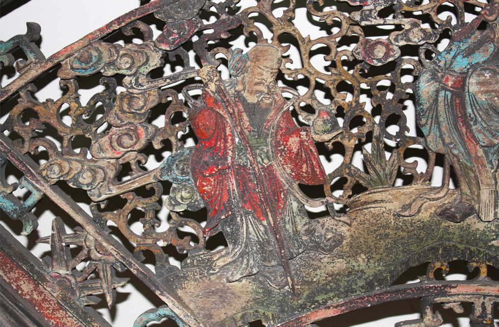 Hand Made FU LU SHOU Deities Carving Wooden Decorative Fan Wall Shape Panel