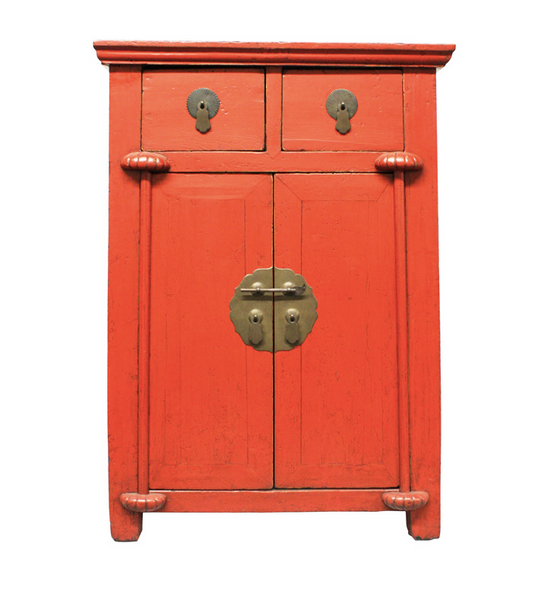 Antique Handcarved 3-Drawer Red Chest