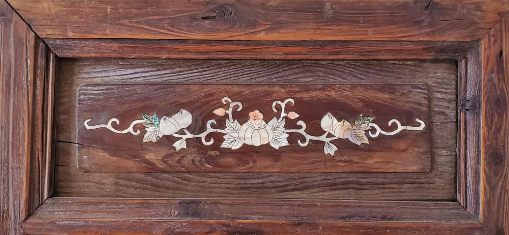 Antique Handmade Wooden Flower Petal Window Panel