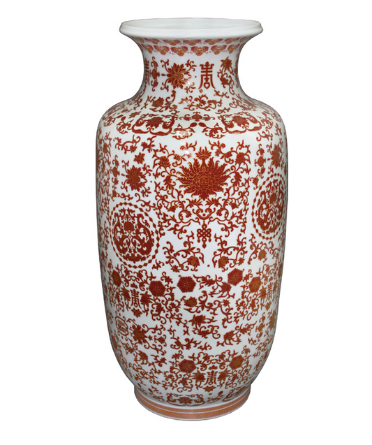 Chinese White & Red Flower Porcelain Vase