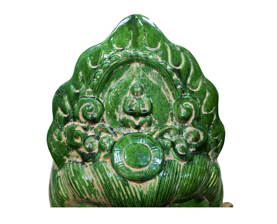 Large Green Guan-Yin Clay Pottery Head Statue