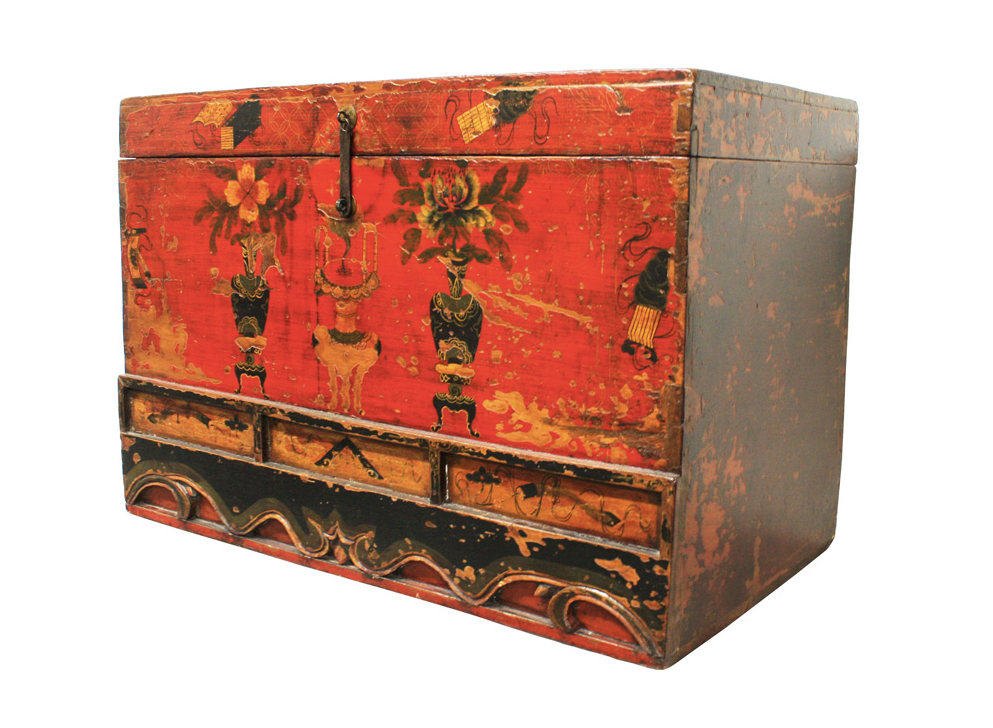 Antique Handcarved Wooden Red Flower painting Truck