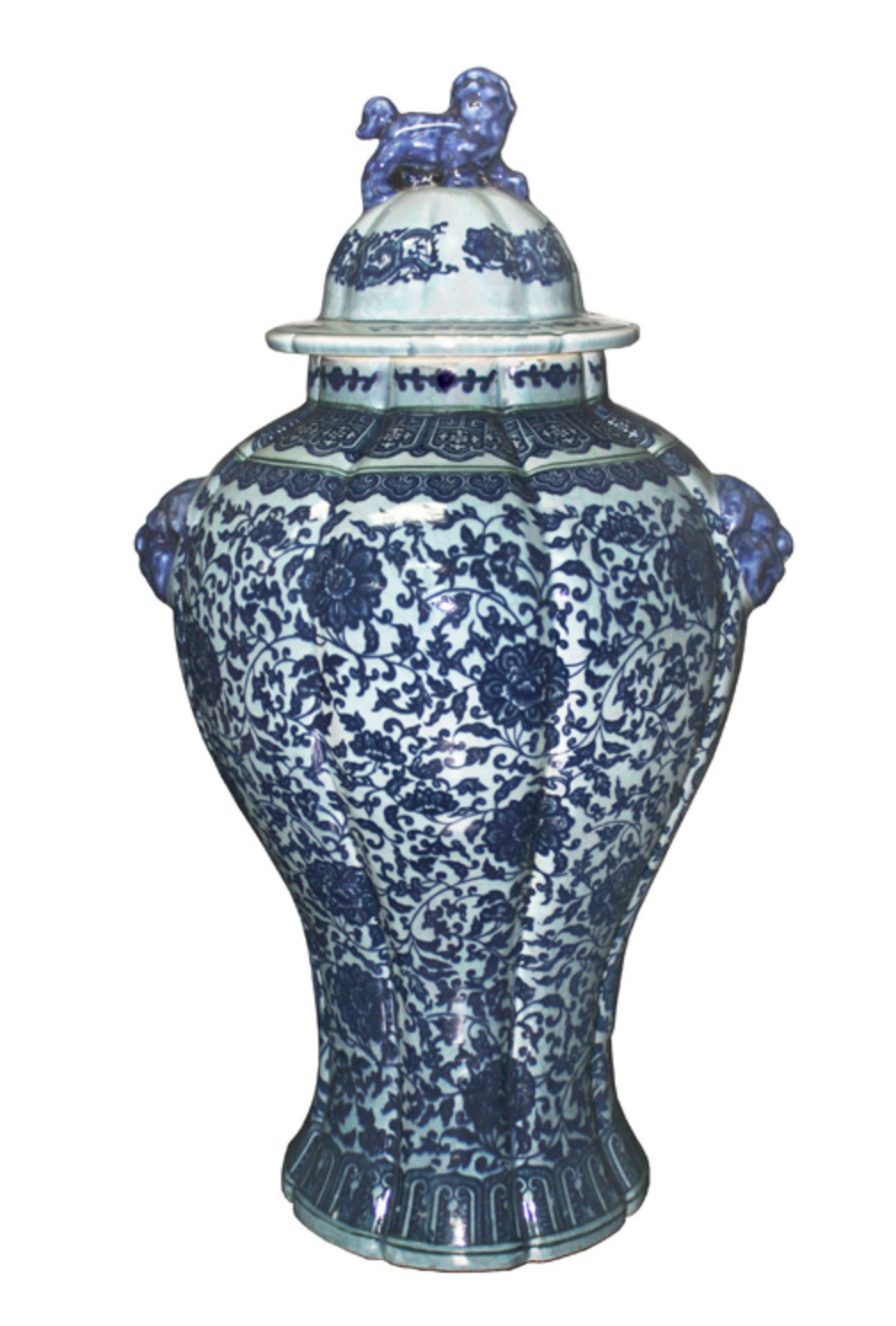 Chinese Blu Fu Dog Porcelain General Vase Edith Fu Dog Lid